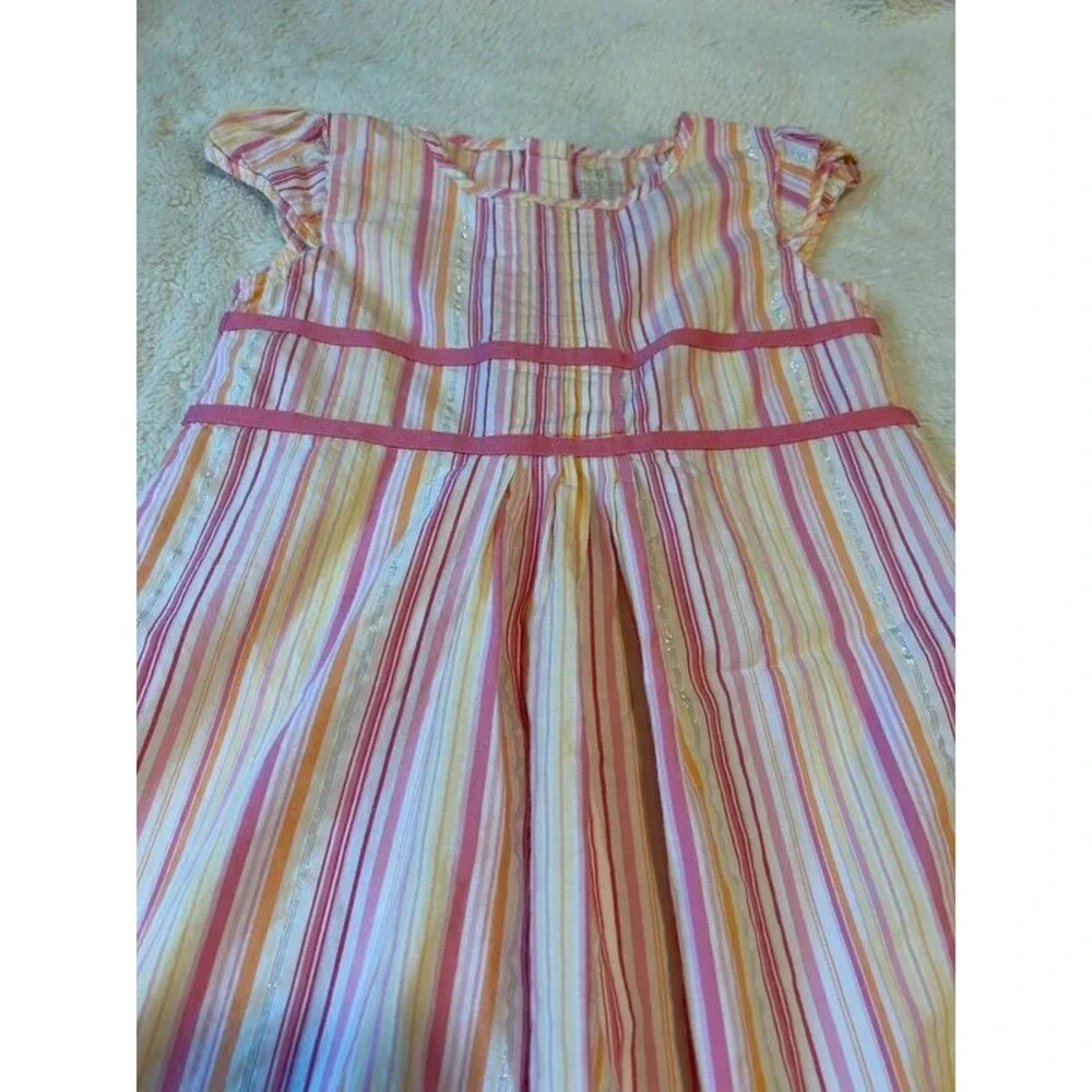 Y2K Vintage Carter's Girls 6 Pink Striped Embroidered Flowers Cap Sleeve Dress